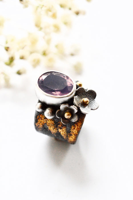 Lavender Chalcedony Ring in Silver and Gold
