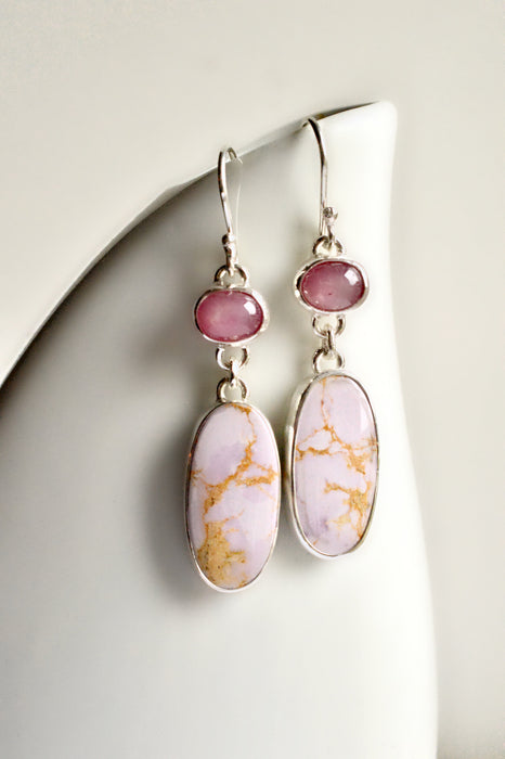 Handmade Phosphosiderite & Ruby Silver Earrings