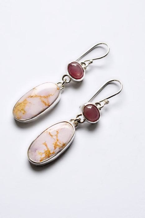 Handmade Phosphosiderite & Ruby Silver Earrings