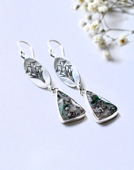 Copper Chalcedony Snowdrop Earrings in Silver/Floral Style