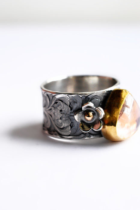 Lavender Moonstone Ring in Gold and Silver