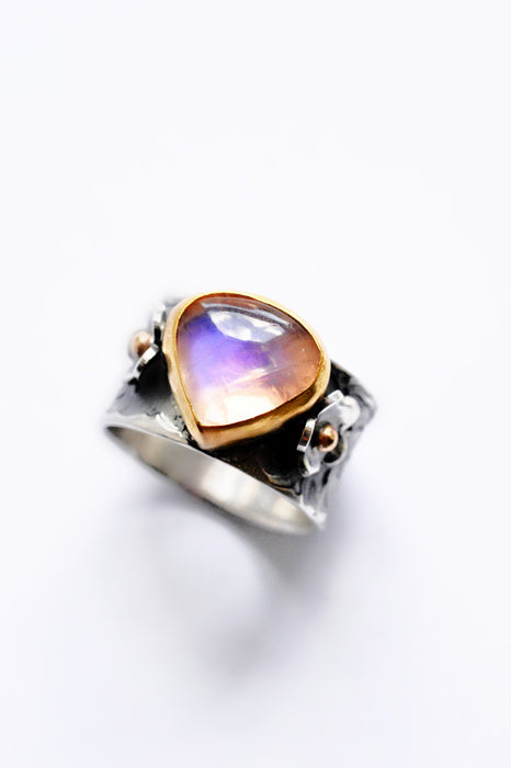Lavender Moonstone Ring in Gold and Silver