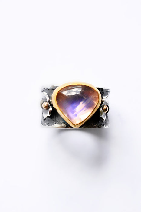 Lavender Moonstone Ring in Gold and Silver