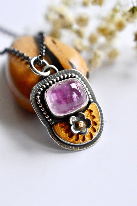 Kunzite Pendant in Silver and Gold