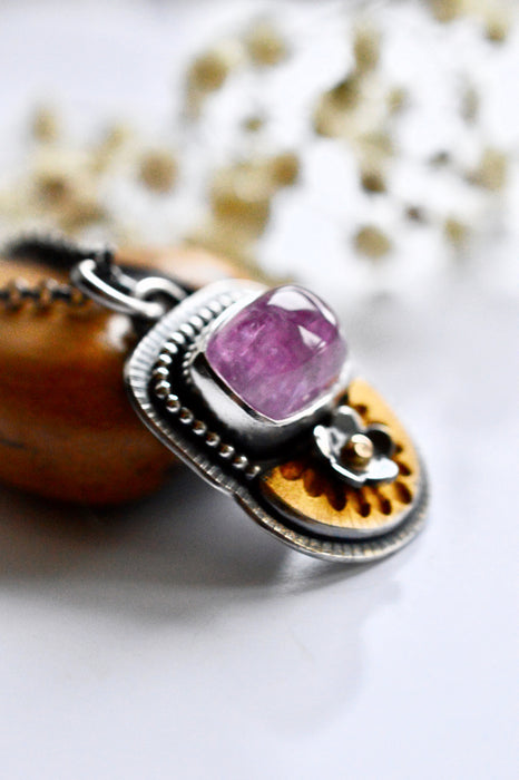Kunzite Pendant in Silver and Gold