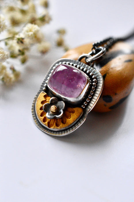 Kunzite Pendant in Silver and Gold