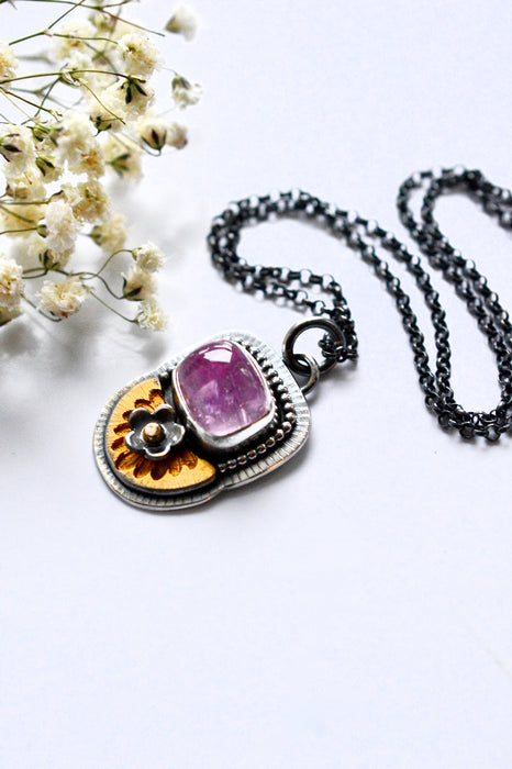Kunzite Pendant in Silver and Gold