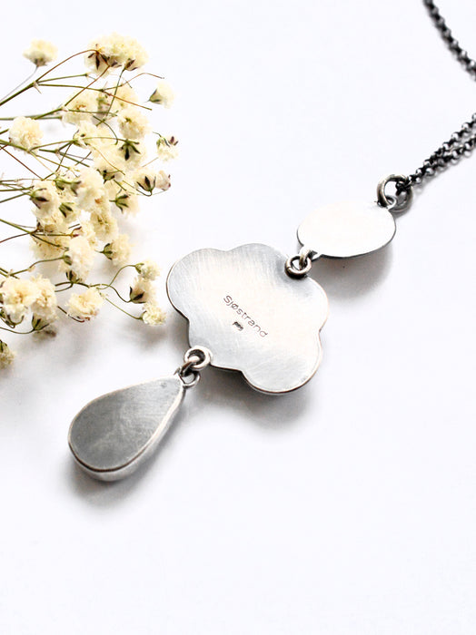 One of a Kind Celestial Necklace with Plume Agate Cloud and Rainbow Moonstone