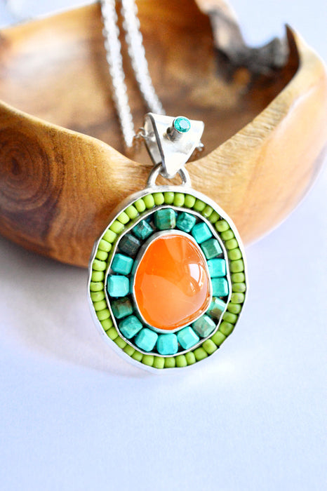Color Therapy - Carnelian and Turquoise Necklace in Silver
