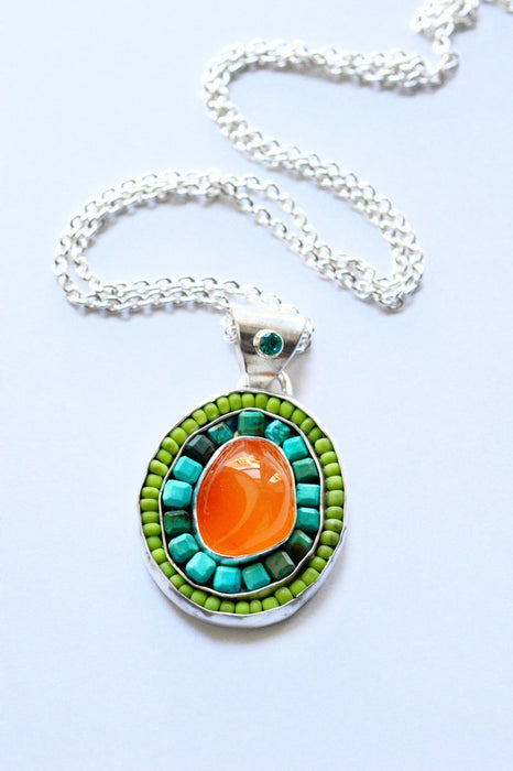 Color Therapy - Carnelian and Turquoise Necklace in Silver