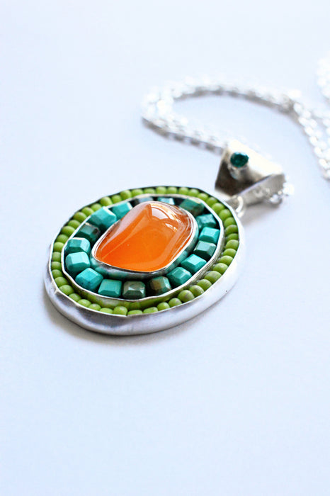 Color Therapy - Carnelian and Turquoise Necklace in Silver
