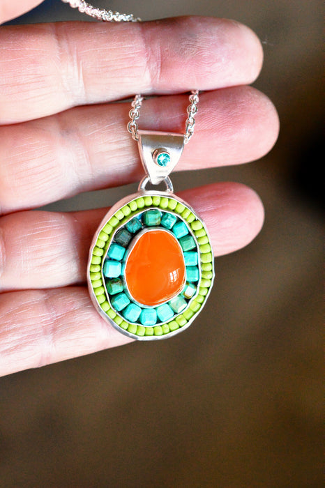 Color Therapy - Carnelian and Turquoise Necklace in Silver
