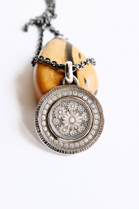 Silver Daisy Etched and Engraved Necklace