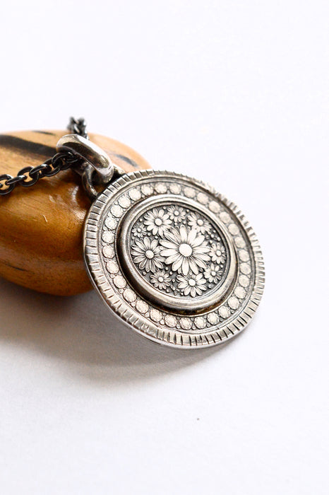 Silver Daisy Etched and Engraved Necklace