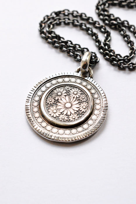 Silver Daisy Etched and Engraved Necklace