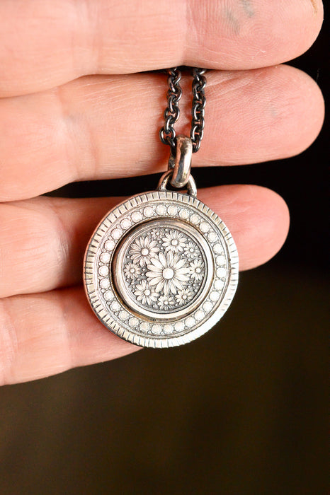 Silver Daisy Etched and Engraved Necklace