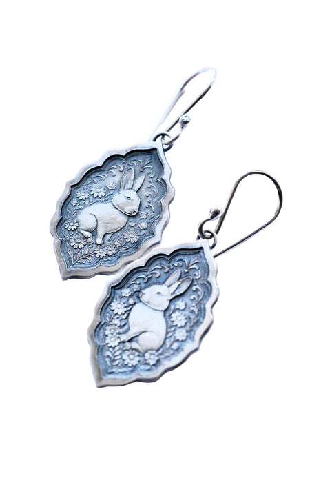 Silver Etched Rabbit Earrings