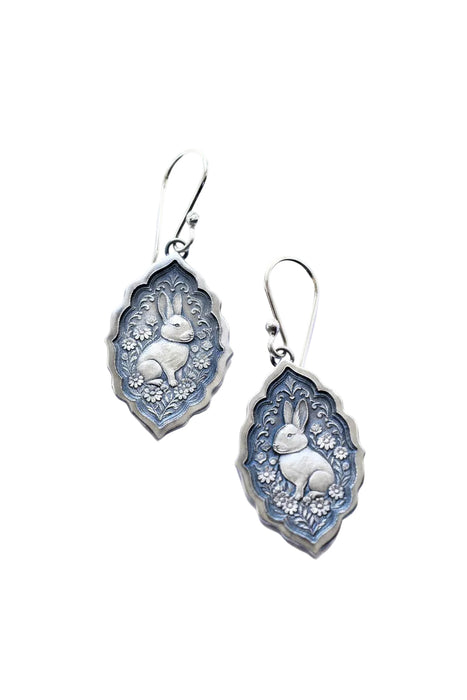 Silver Etched Rabbit Earrings