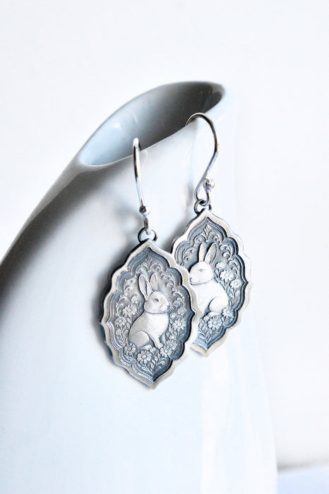 Silver Etched Rabbit Earrings