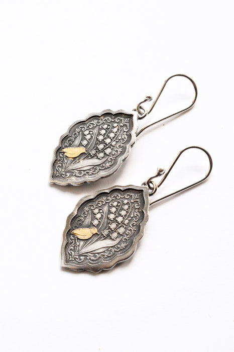 Silver Etched Lily of the Valley Earrings