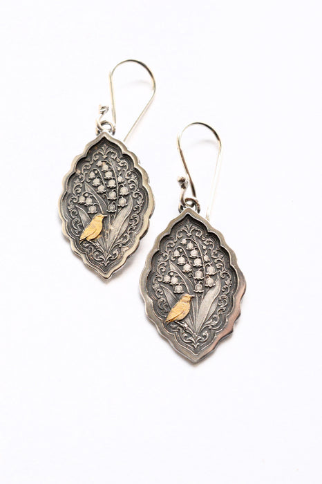 Silver Etched Lily of the Valley Earrings
