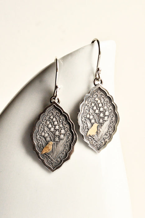 Silver Etched Lily of the Valley Earrings