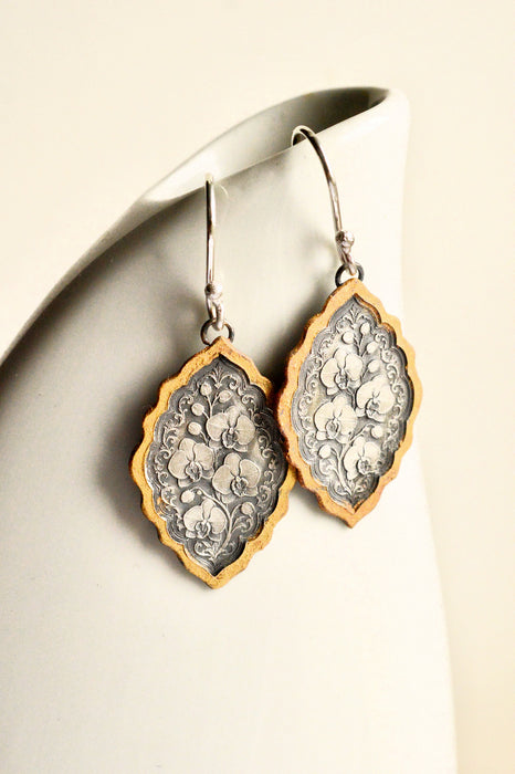 Silver Etched Orchid Earrings