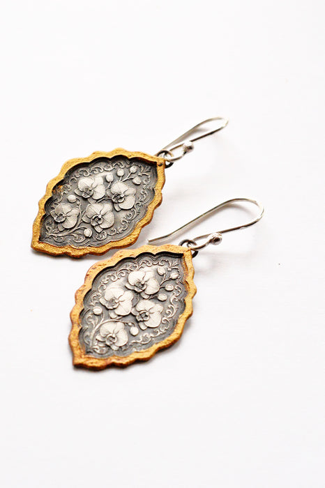 Silver Etched Orchid Earrings