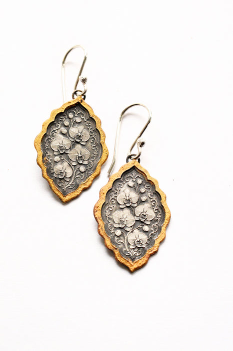Silver Etched Orchid Earrings