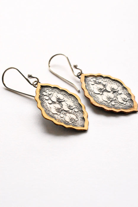 Silver Etched Orchid Earrings