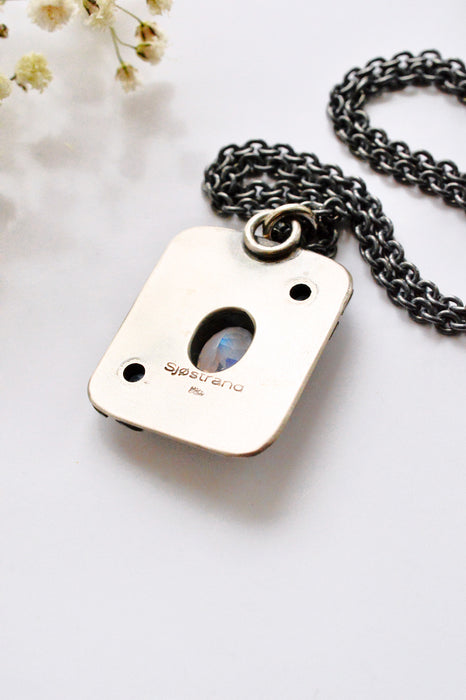 Forest Light Keepsake Necklace - Madagascar Moonstone Pendant in Silver with Floral Details
