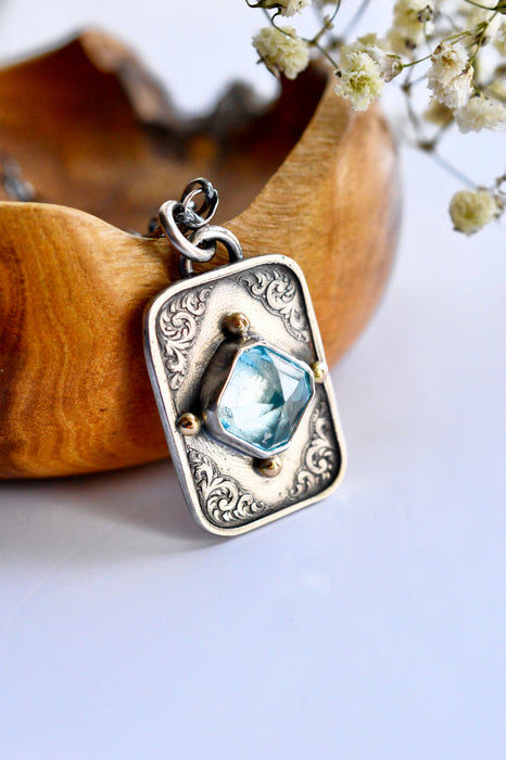 Dainty Topaz Pendant in Etched Silver