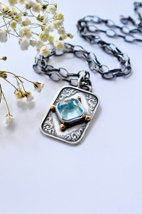 Dainty Topaz Pendant in Etched Silver