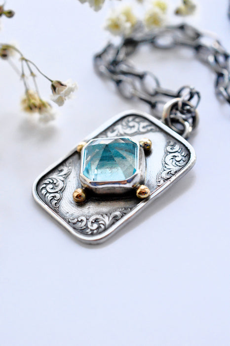 Dainty Topaz Pendant in Etched Silver