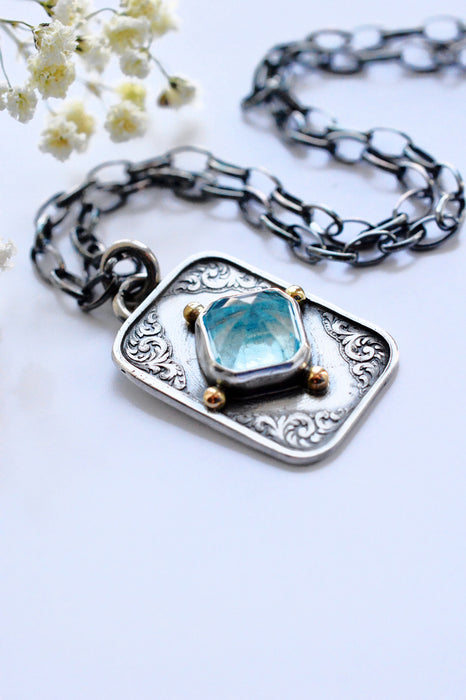 Dainty Topaz Pendant in Etched Silver