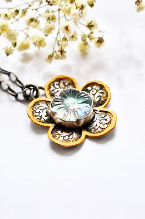 Aurora Meadow - Carved Mother of Pearl Flower Necklace