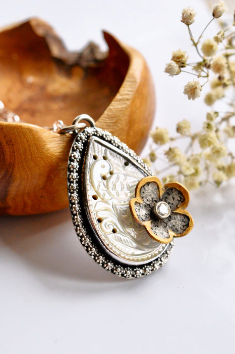 Carved Mother-of-Pearl Bloom Pendant