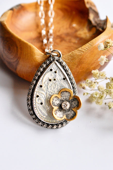 Carved Mother-of-Pearl Bloom Pendant