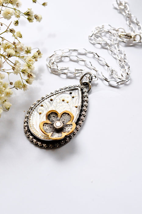 Carved Mother-of-Pearl Bloom Pendant