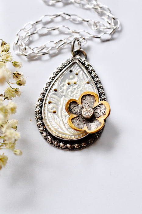 Carved Mother-of-Pearl Bloom Pendant