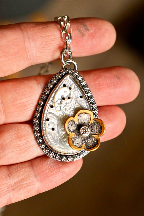 Carved Mother-of-Pearl Bloom Pendant