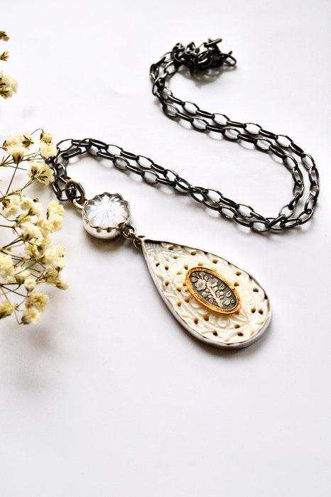 Carved Mother of Pearl Necklace