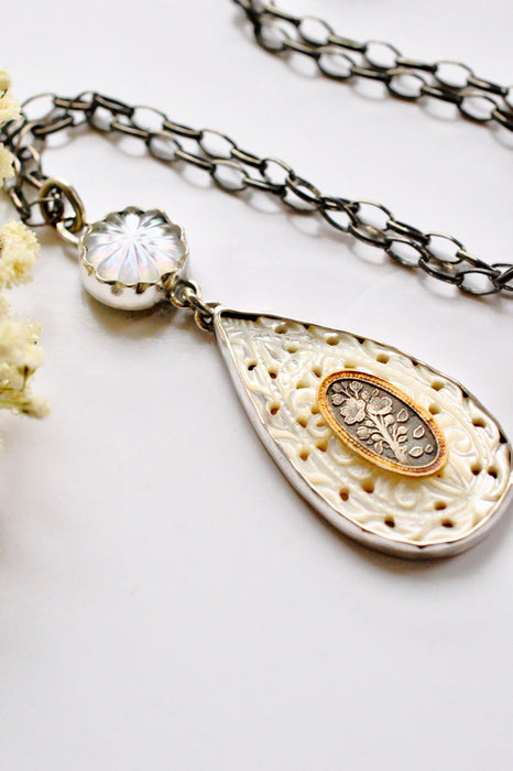 Carved Mother of Pearl Necklace