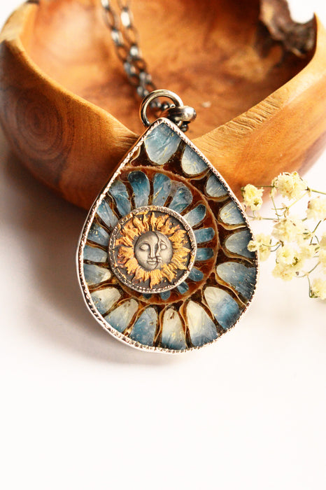 Ammonite Necklace with Blue Ice Inlay