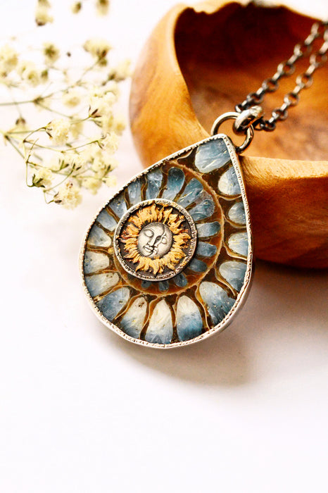 Ammonite Necklace with Blue Ice Inlay