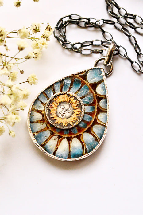 Ammonite Necklace with Blue Ice Inlay