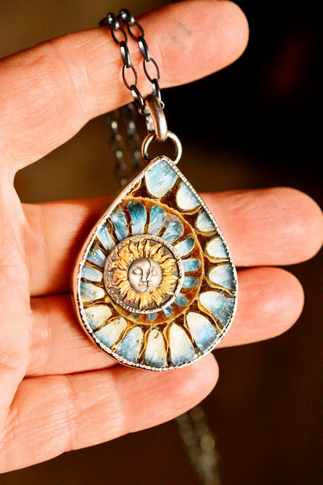 Ammonite Necklace with Blue Ice Inlay