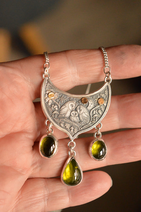 Woodland Whispers - Peridot Owl Necklace