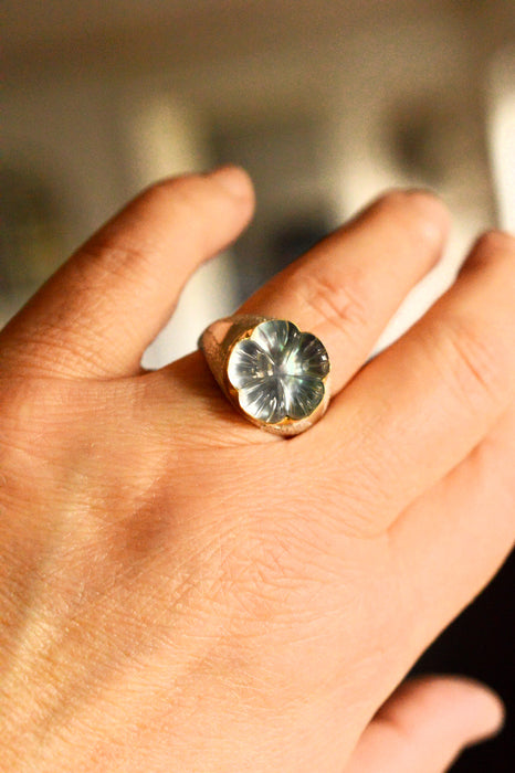 Sand Cast Silver Ring with Carved Mother of Pearl