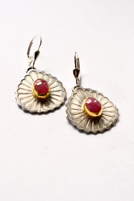 Ruby Gold and Silver Earrings